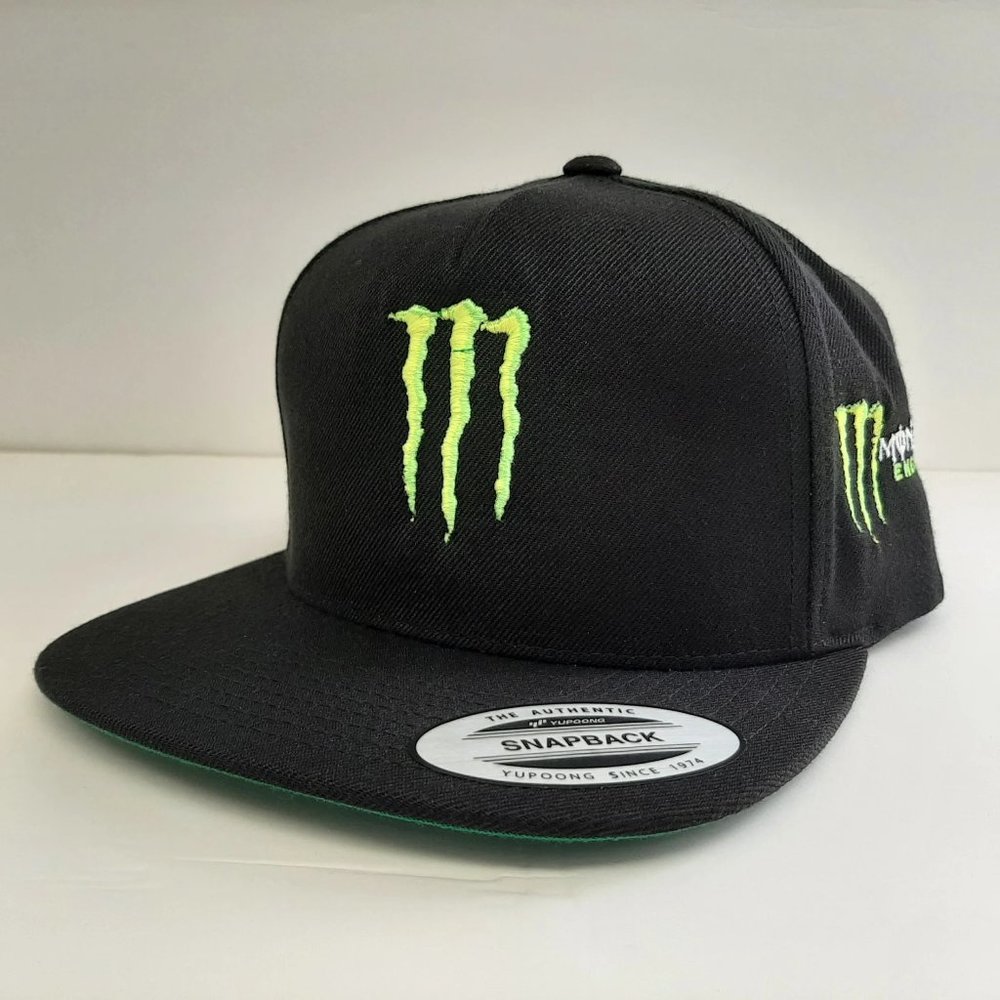 FOX Racing Three Logo Monster Energy Fox Flat Bill Baseball Snapback US Made Hat